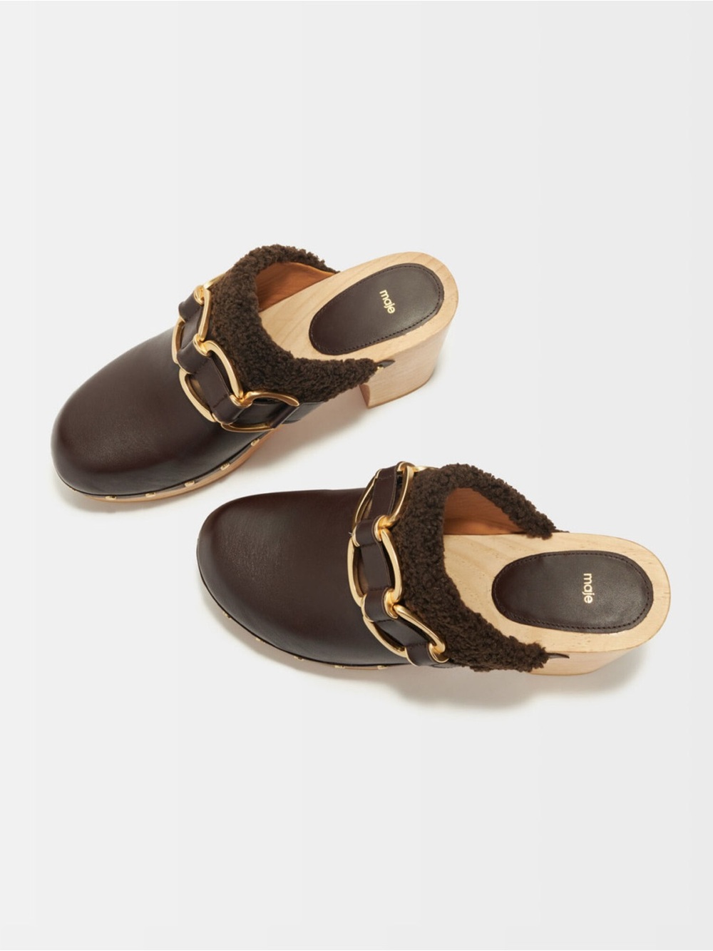 Maje Leather Clogs With Chain & Shearling New without box
